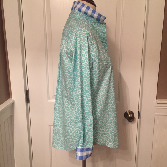 CAPE MADRAS TOP BUTTON DOWN WHITE BLUE PREPPY PRINT SIZE MEDIUM - Picture 3 of 7
